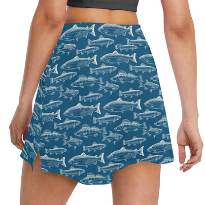 Salmon Fish Print Design LKS301 17" Golf & Pickleball Skort with Pockets