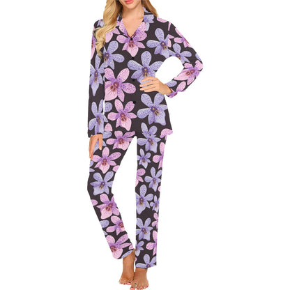 Orchid Pattern Print Design OR08 Women's Long Pajama Set