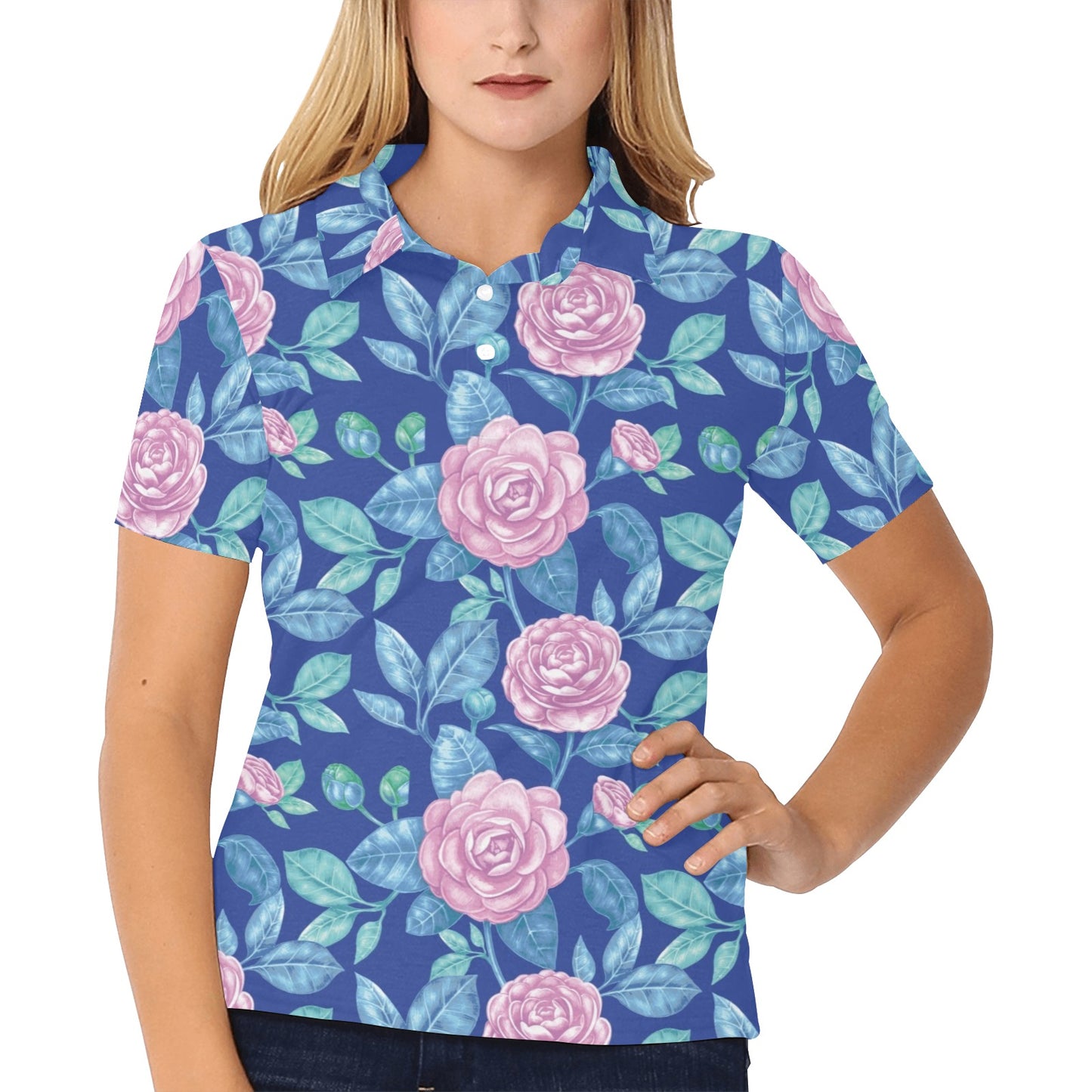 Camellia Pattern Print Design CM05 Women's Polo Shirt