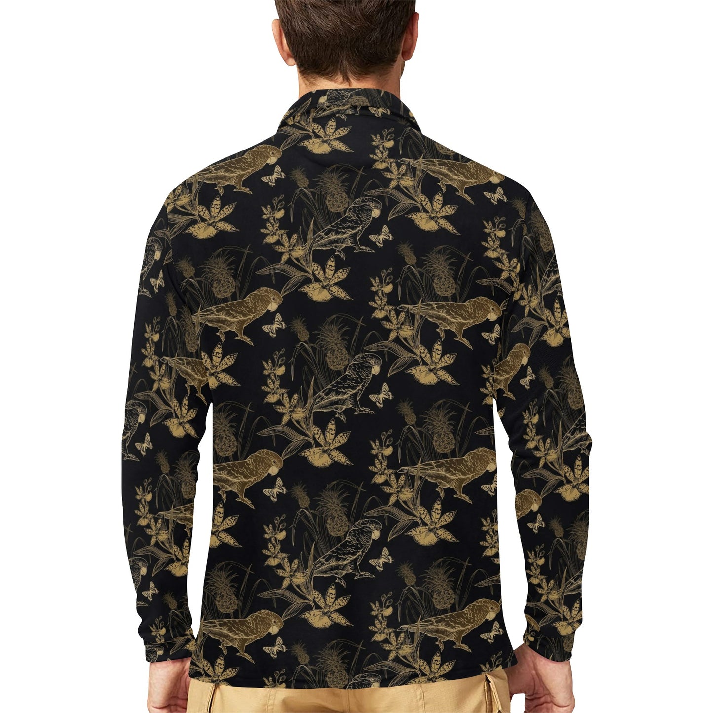 Parakeet Pattern Print Design A05 Long Sleeve Polo Shirt For Men's