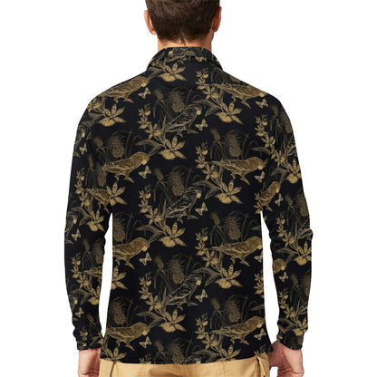 Parakeet Pattern Print Design A05 Long Sleeve Polo Shirt For Men's