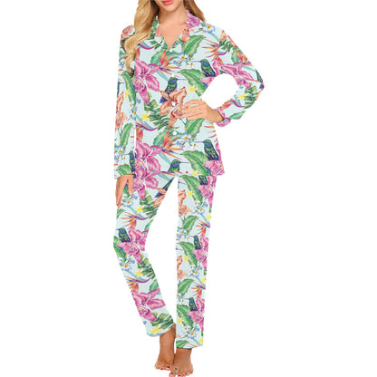 Hummingbird Tropical Pattern Print Design 05 Women's Long Pajama Set