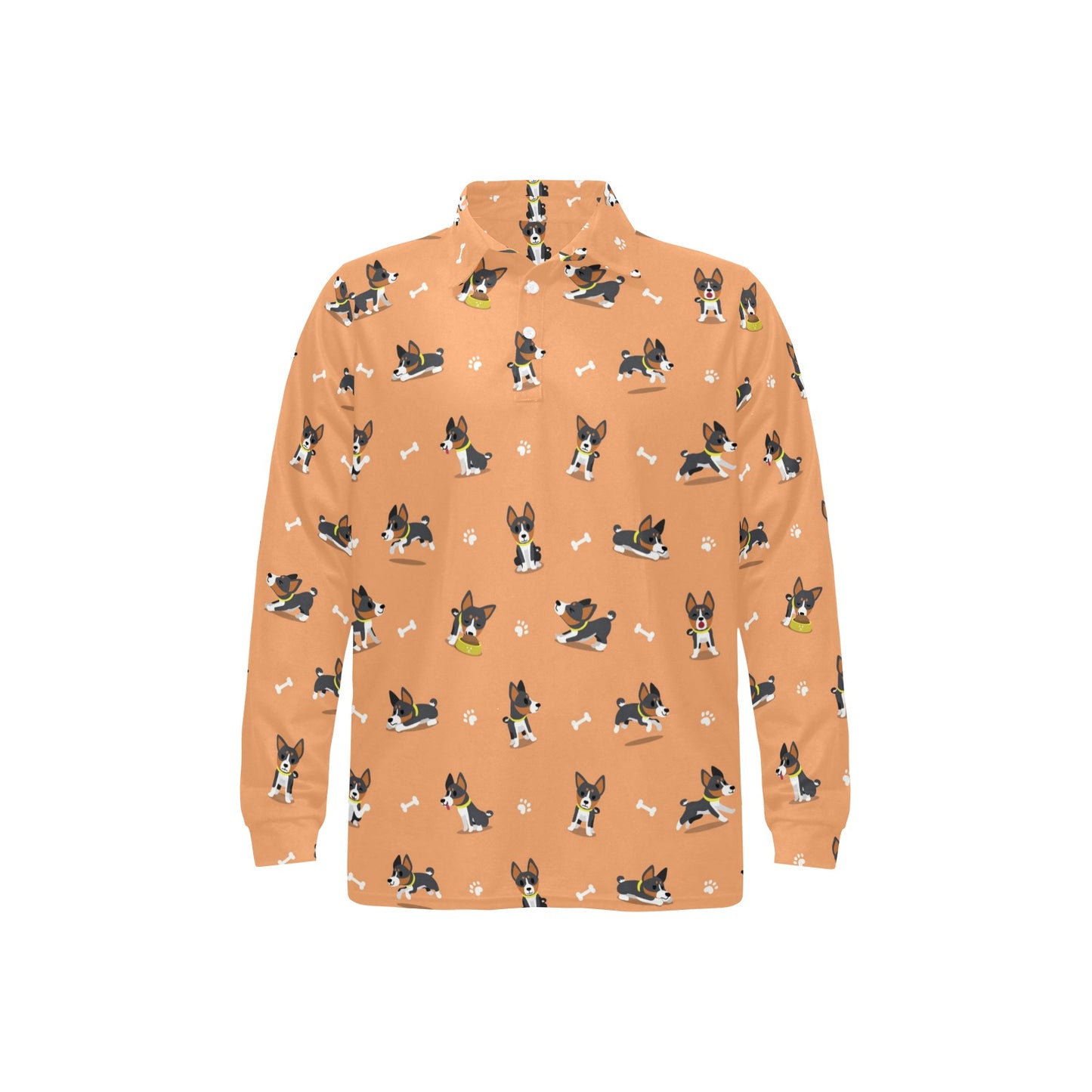 Basenji Pattern Print Design 01 Long Sleeve Polo Shirt For Men's