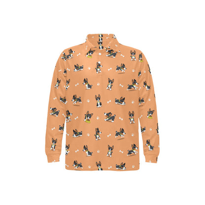 Basenji Pattern Print Design 01 Long Sleeve Polo Shirt For Men's