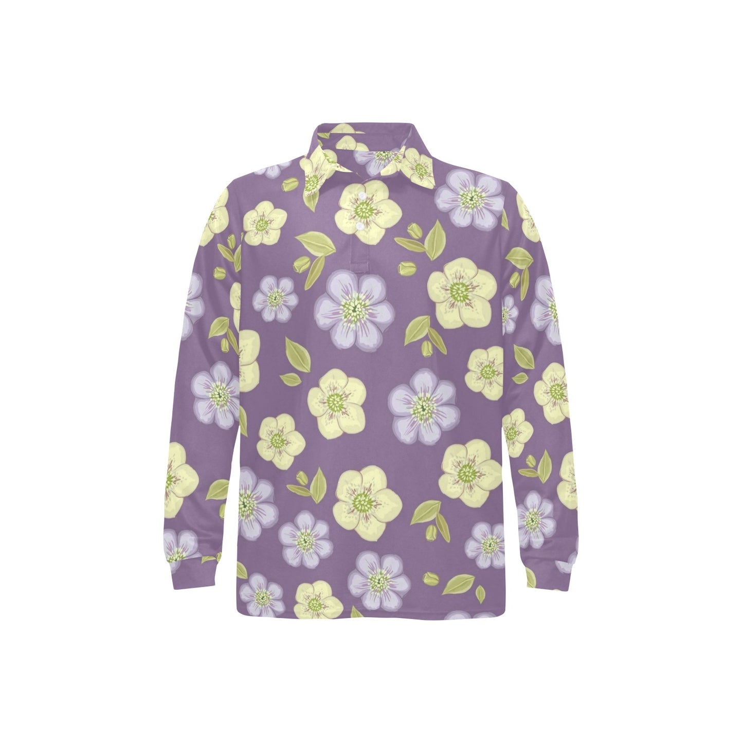 Anemone Pattern Print Design AM013 Long Sleeve Polo Shirt For Men's