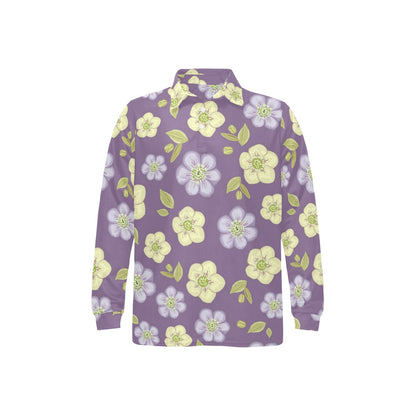 Anemone Pattern Print Design AM013 Long Sleeve Polo Shirt For Men's