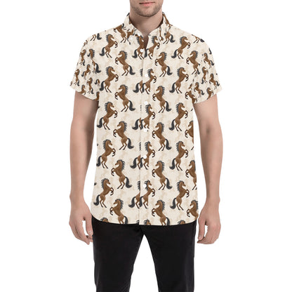 Horse Print Design LKS308 Men Short Sleeve Button Up Shirt