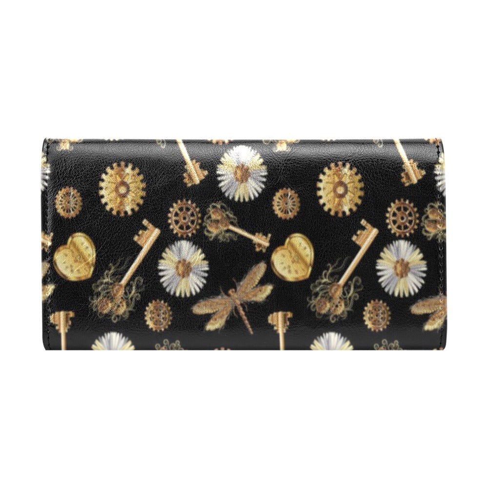 Steampunk Key Dragonfly Print Design LKS303 Women's Trifold Wallet