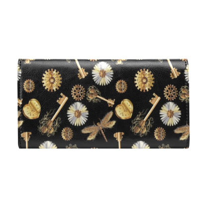 Steampunk Key Dragonfly Print Design LKS303 Women's Trifold Wallet