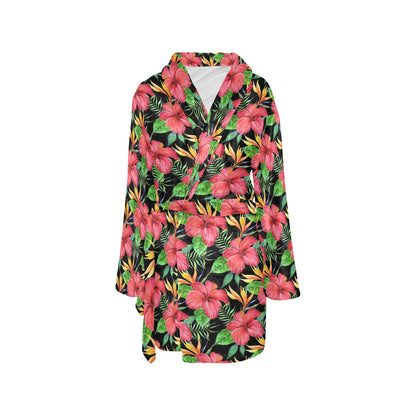 Red Hibiscus Pattern Print Design HB07 Women's Fleece Robe