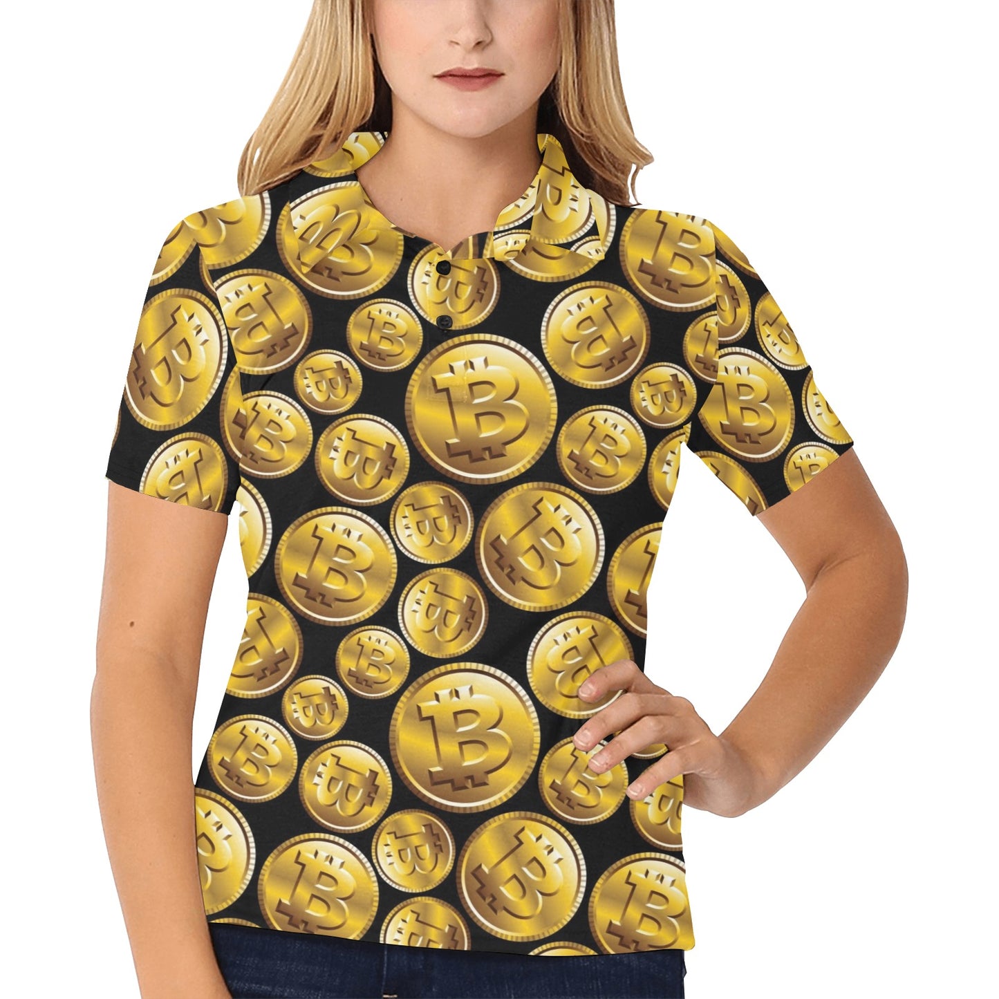Bitcoin Pattern Print Design DO05 Women's Polo Shirt