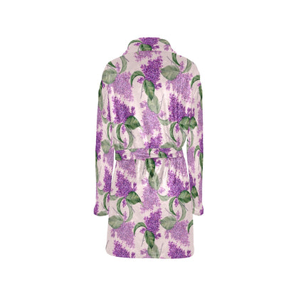 Lilac Pattern Print Design LI02 Women's Fleece Robe