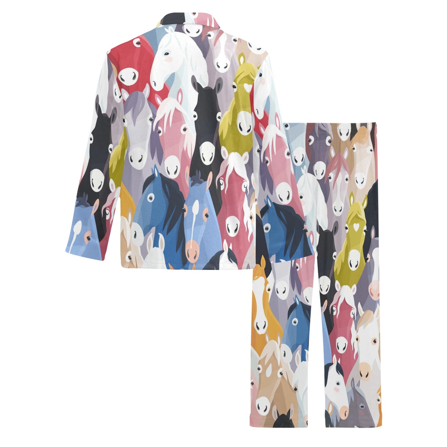 Colorful Horse Pattern Men's Long Pajama Set
