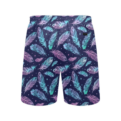 Feather Aztec Design Print Men's Swim Trunks Beach Shorts