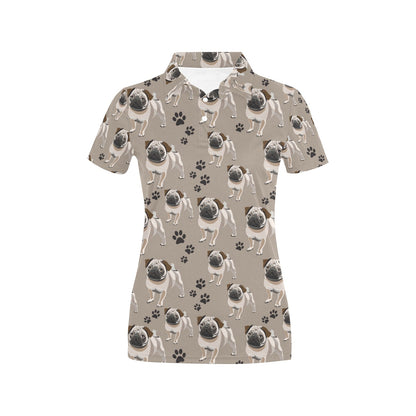 Pug Pattern Print Design A04 Women's Polo Shirt