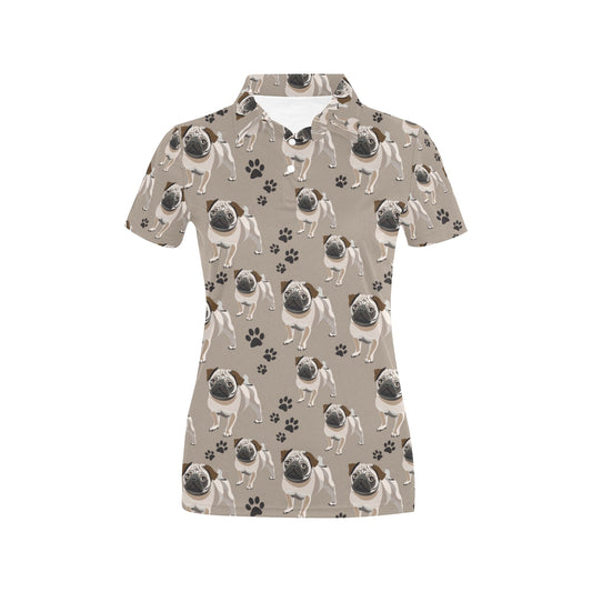 Pug Pattern Print Design A04 Women's Polo Shirt