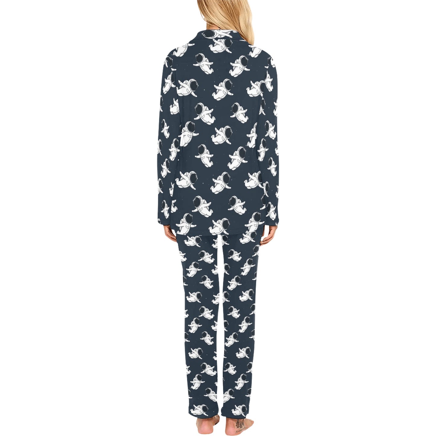 Astronaut Pattern Print Design 02 Women's Long Pajama Set