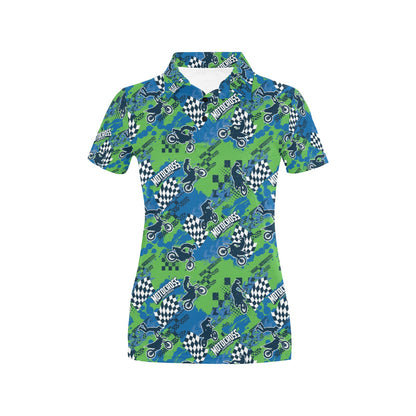 Motocross Pattern Print Design 04 Women's Polo Shirt