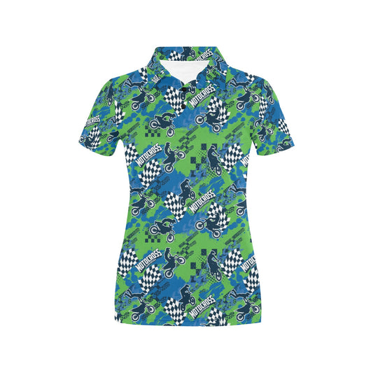 Motocross Pattern Print Design 04 Women's Polo Shirt