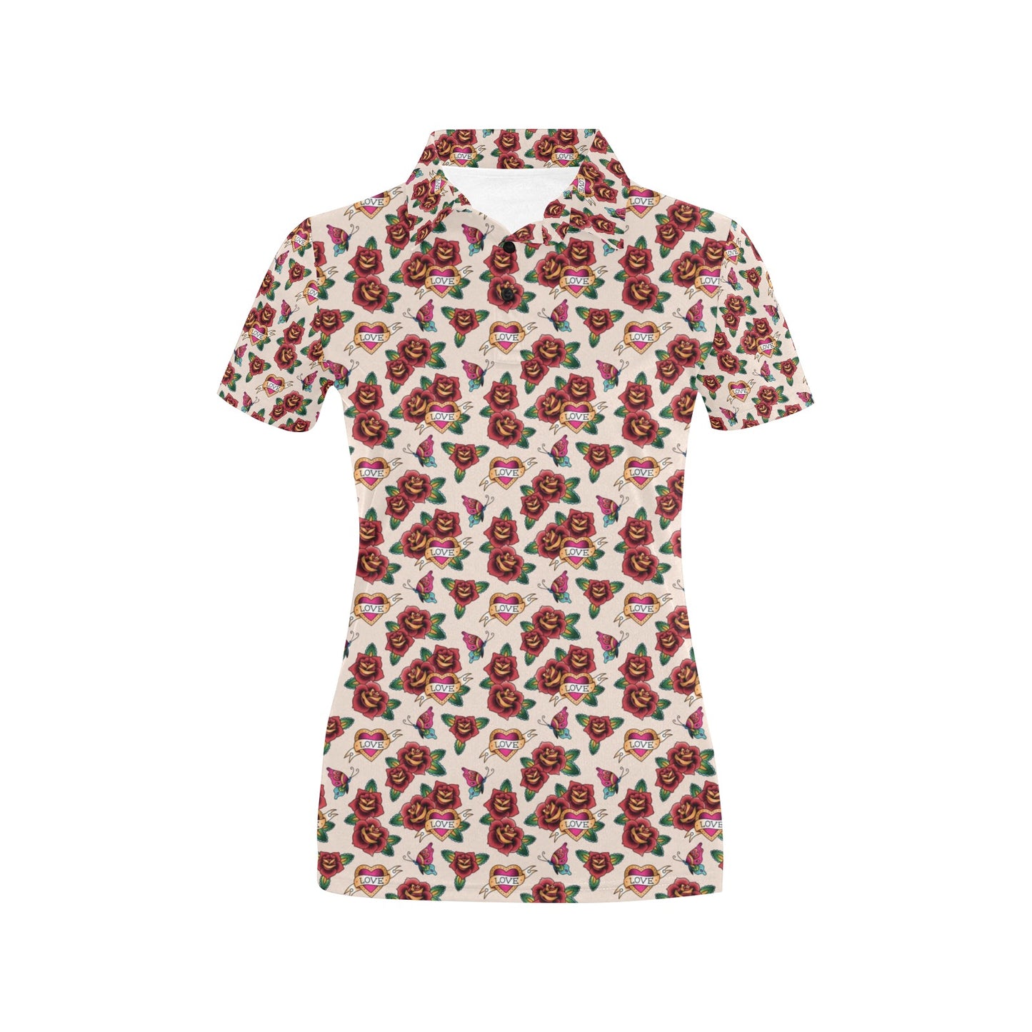 Old School Tattoo Rose Pattern Women's Polo Shirt