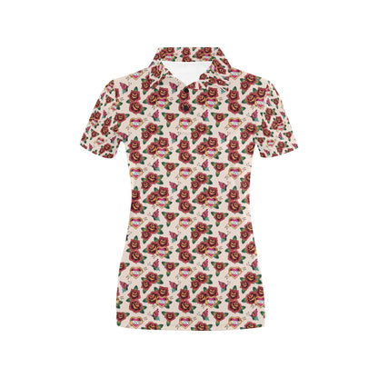Old School Tattoo Rose Pattern Women's Polo Shirt