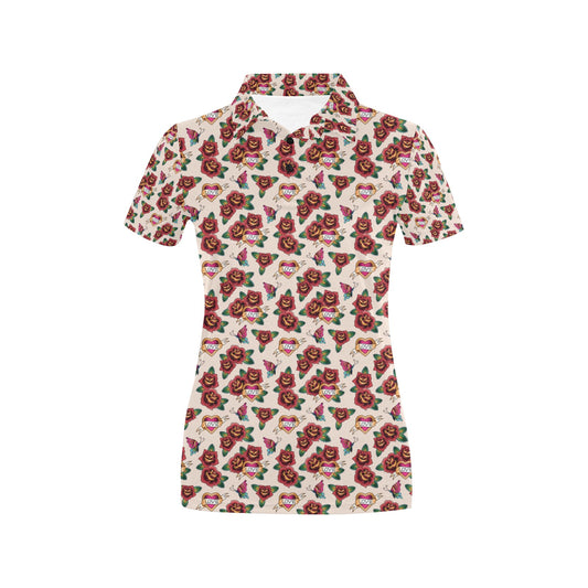 Old School Tattoo Rose Pattern Women's Polo Shirt