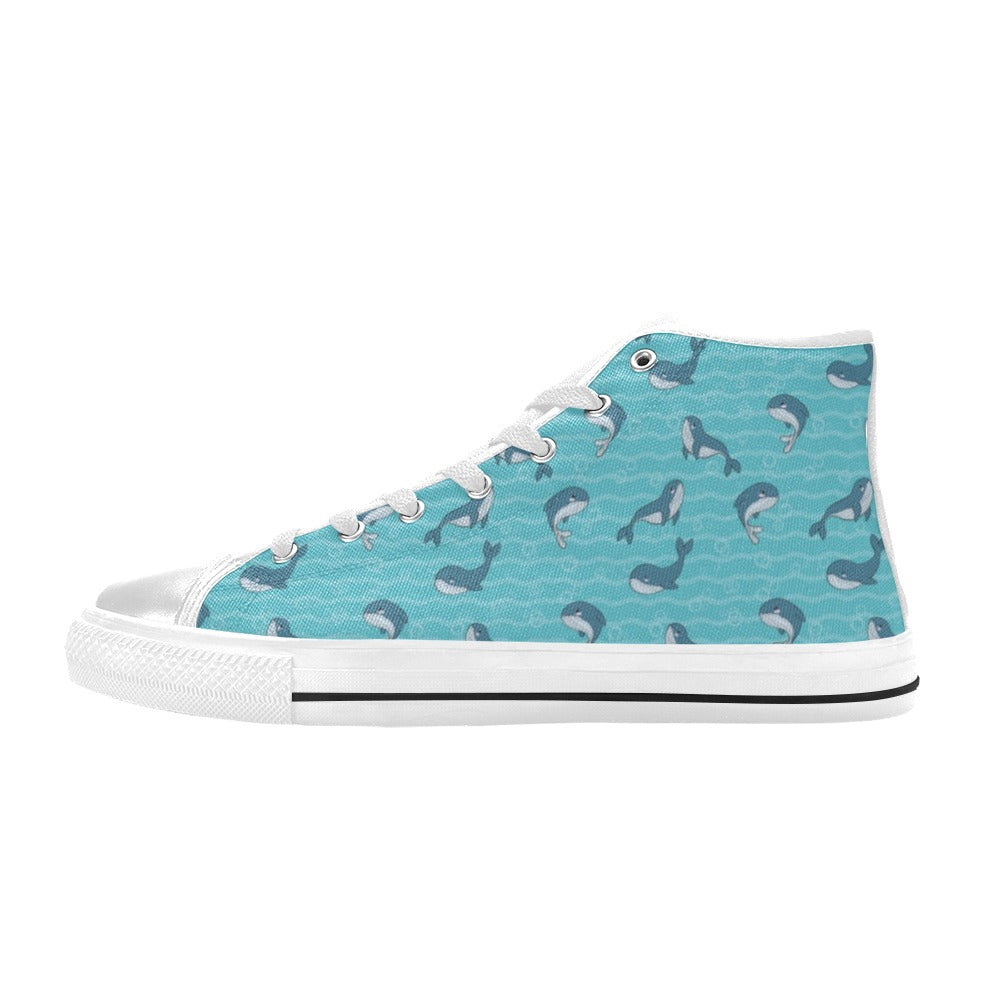 Whale Print Design LKS303 Men's High Top Canvas Shoes