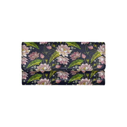 lotus Embroidered Pattern Print Design LO06 Women's Trifold Wallet