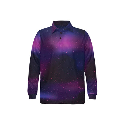 Night sky Pattern Print Design A04 Long Sleeve Polo Shirt For Men's