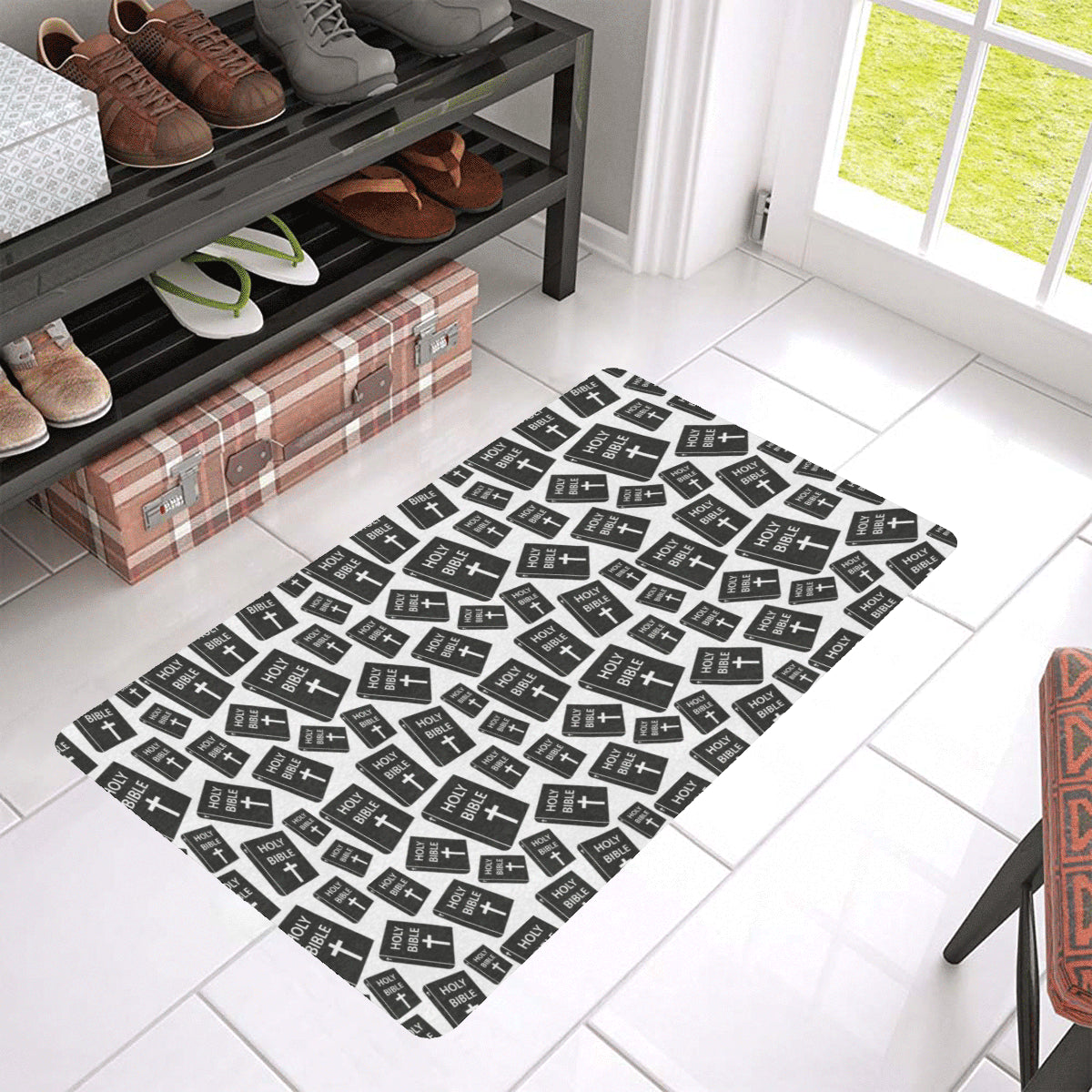 Christian Holy Bible Book Pattern Rubber Doormat