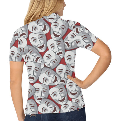 Acting Mask Pattern Print Design 01 Women's Polo Shirt