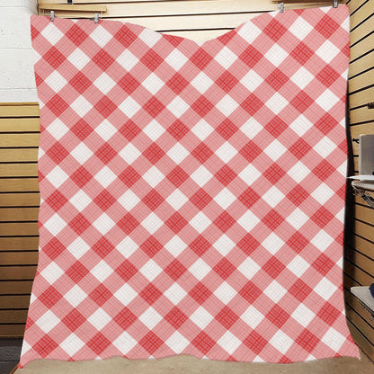 Gingham Red Pattern Print Design 01 Premium Quilt