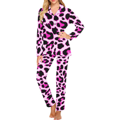 Pink Leopard Print Women's Long Pajama Set