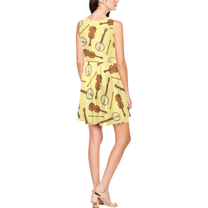 Banjo Violin Pattern Print Design 01 Sleeveless Dress