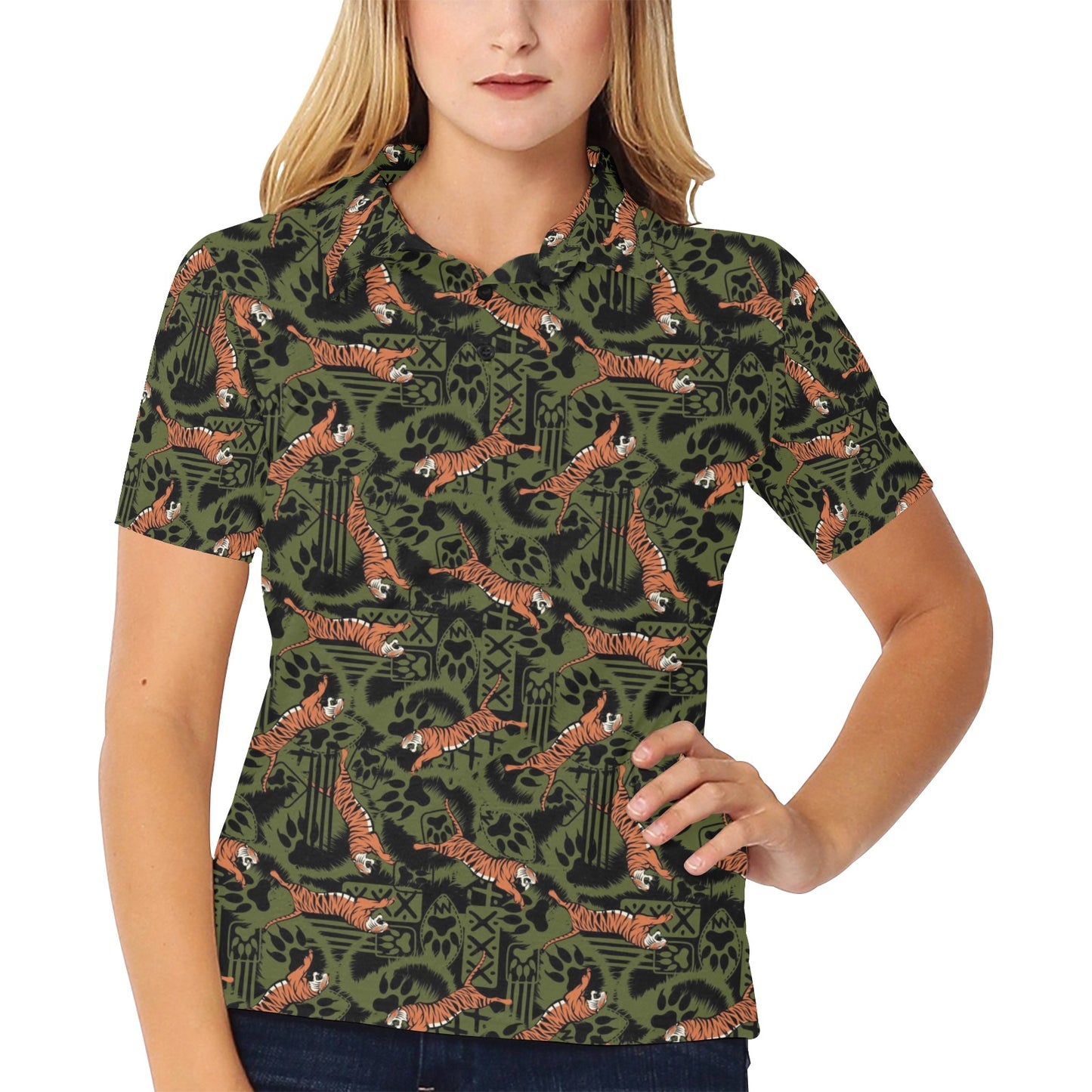 Tiger Pattern Print Design LKS303 Women's Polo Shirt