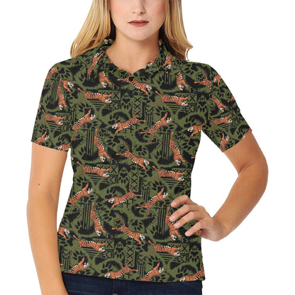 Tiger Pattern Print Design LKS303 Women's Polo Shirt