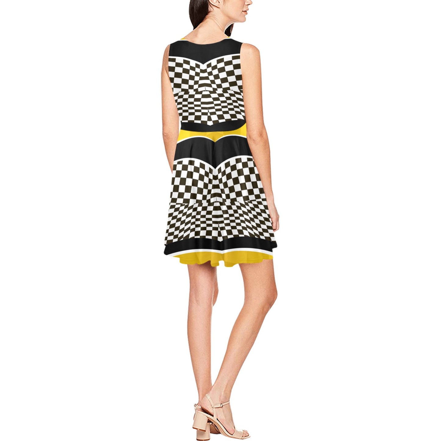 Checkered Pattern Print Design 02 Sleeveless Dress