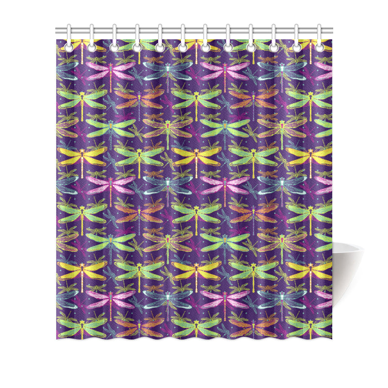 Dragonfly Neon Color Print Pattern Shower Curtain