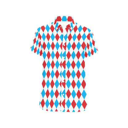 Harlequin Print Design LKS402 Men Short Sleeve Button Up Shirt