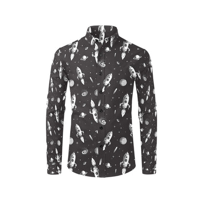 Space Rocket Print Design LKS303 Men's Long Sleeve Dress Shirt
