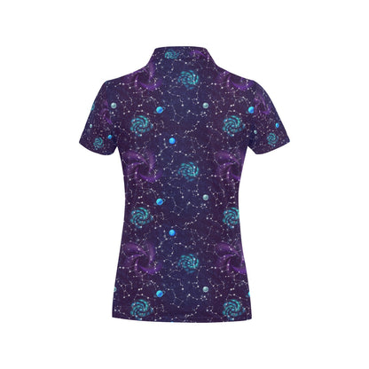 Zodiac Galaxy Design Print Women's Polo Shirt