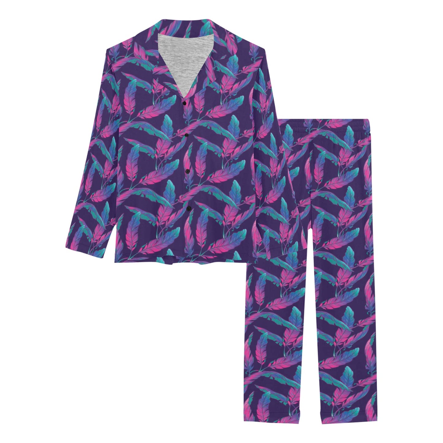 Banana Leaf Pattern Print Design 08 Women's Long Pajama Set