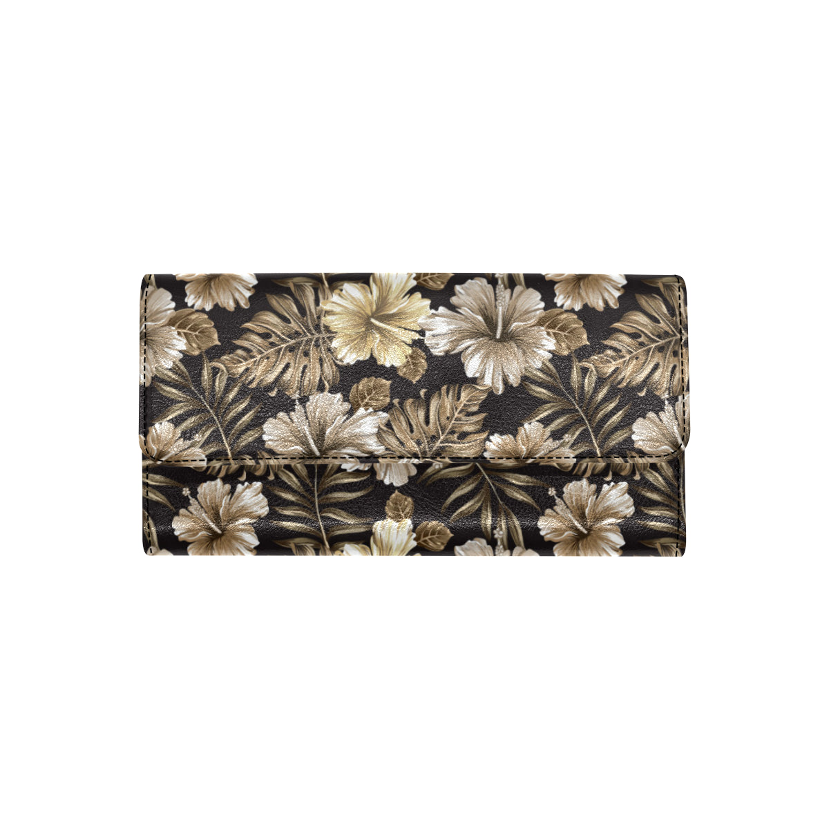 Brown Hibiscus Tropical Women's Trifold Wallet