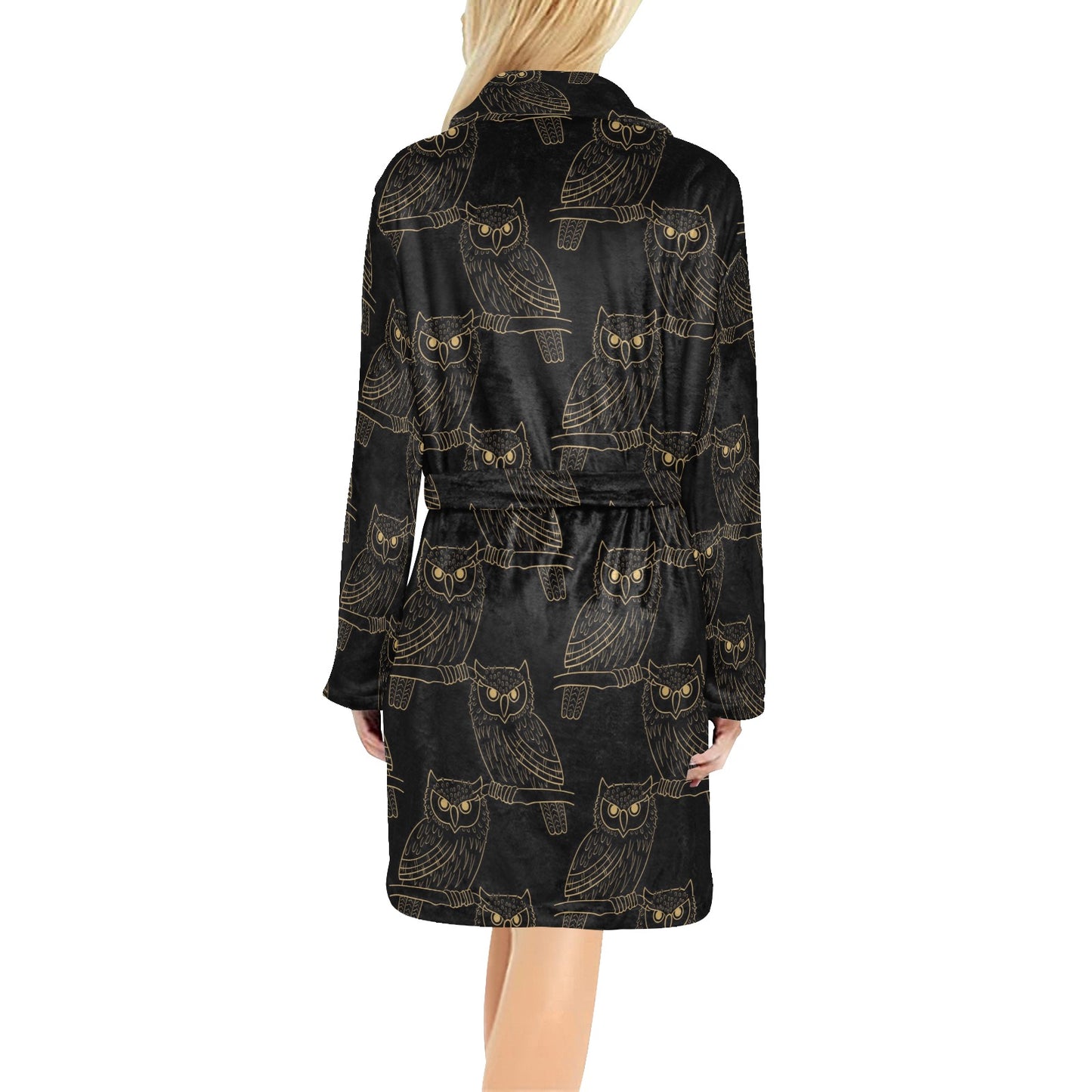 Gold Owl Pattern Women's Fleece Robe