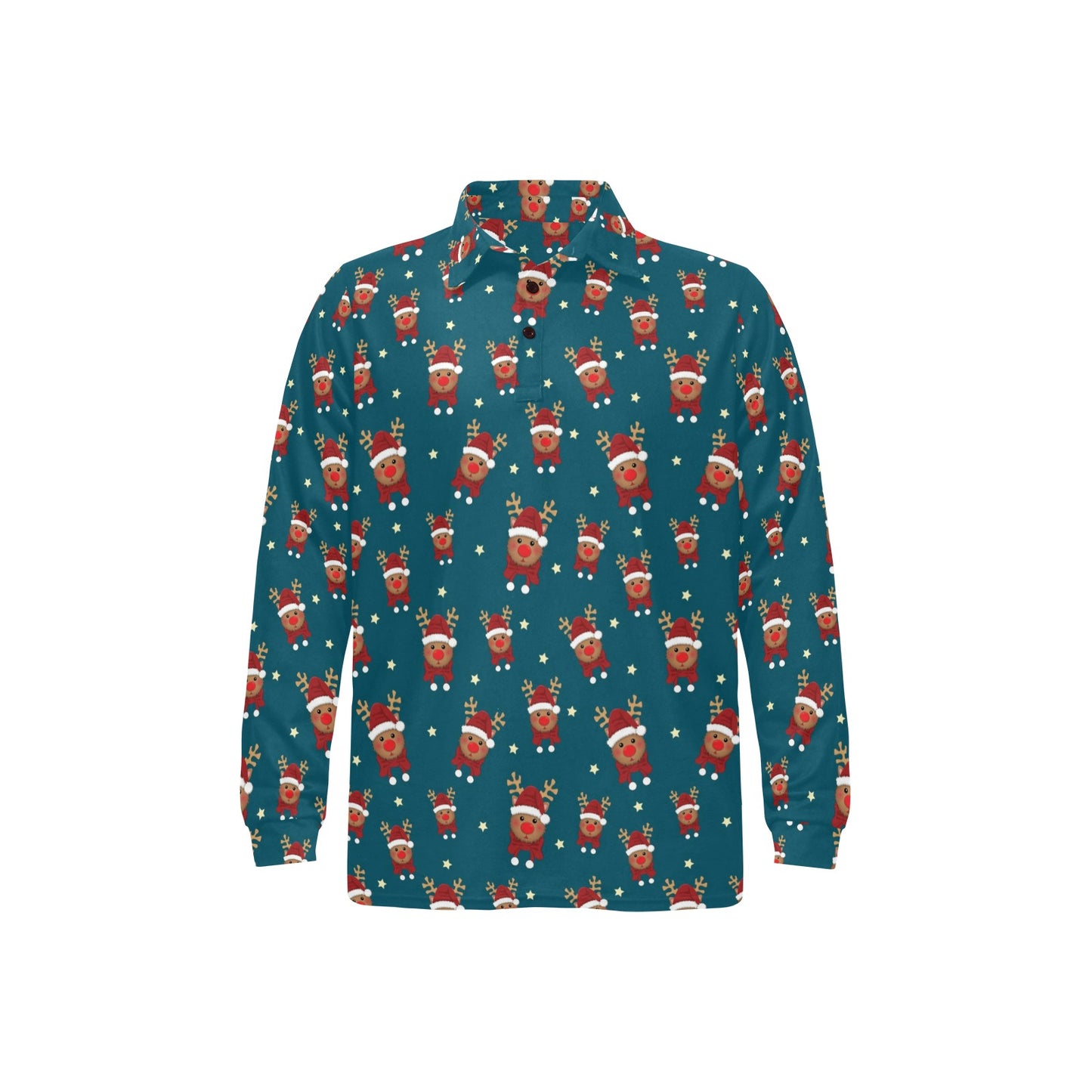 Reindeer Print Design LKS406 Long Sleeve Polo Shirt For Men's