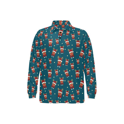 Reindeer Print Design LKS406 Long Sleeve Polo Shirt For Men's