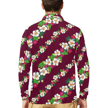Hawaiian Themed Pattern Print Design H06 Long Sleeve Polo Shirt For Men's