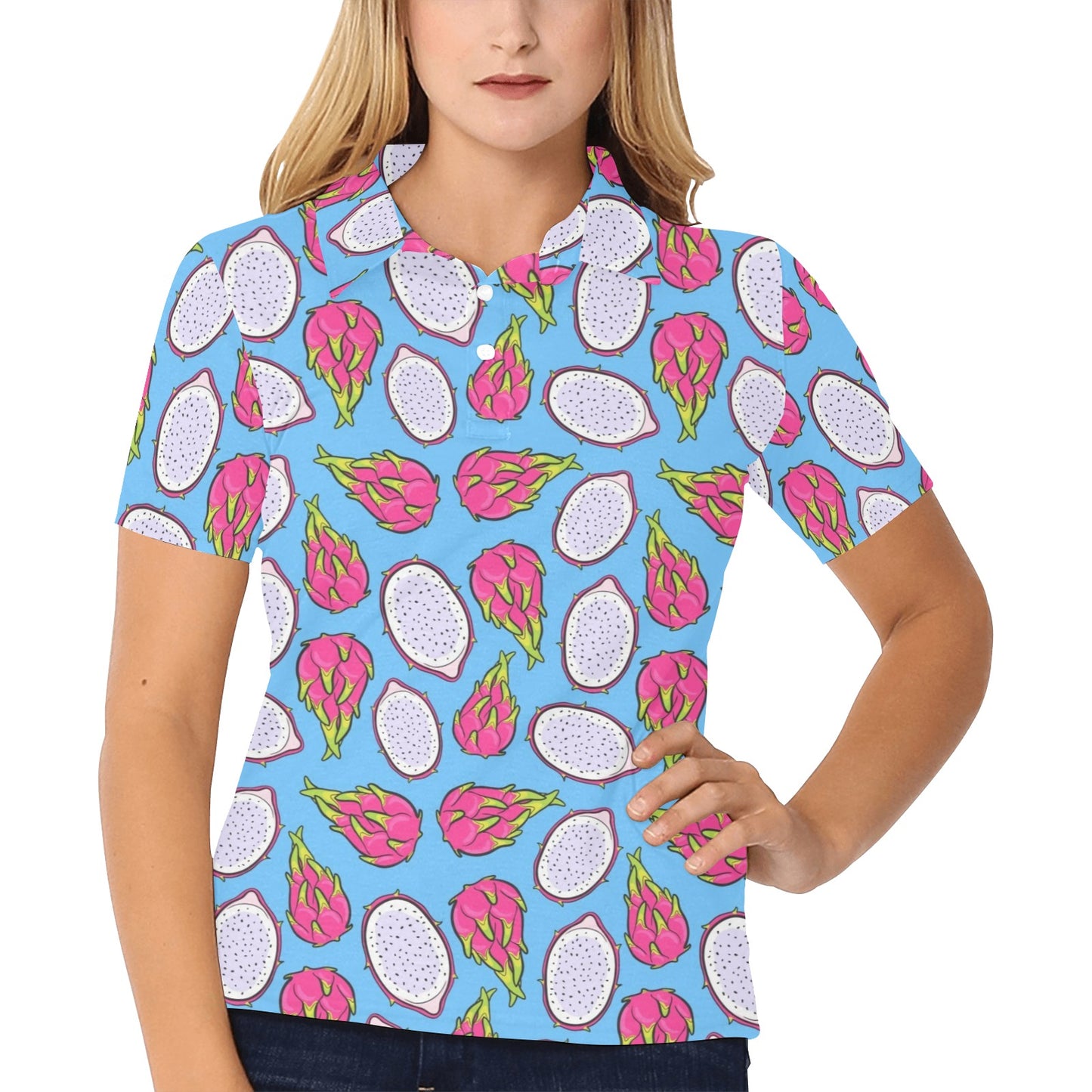 Dragonfruit Pattern Print Design DF04 Women's Polo Shirt