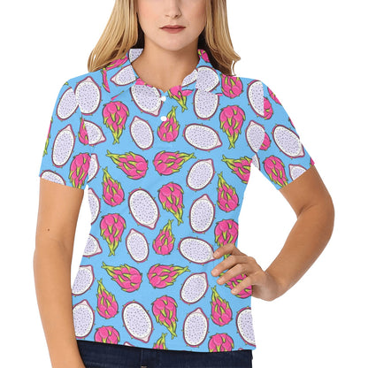 Dragonfruit Pattern Print Design DF04 Women's Polo Shirt