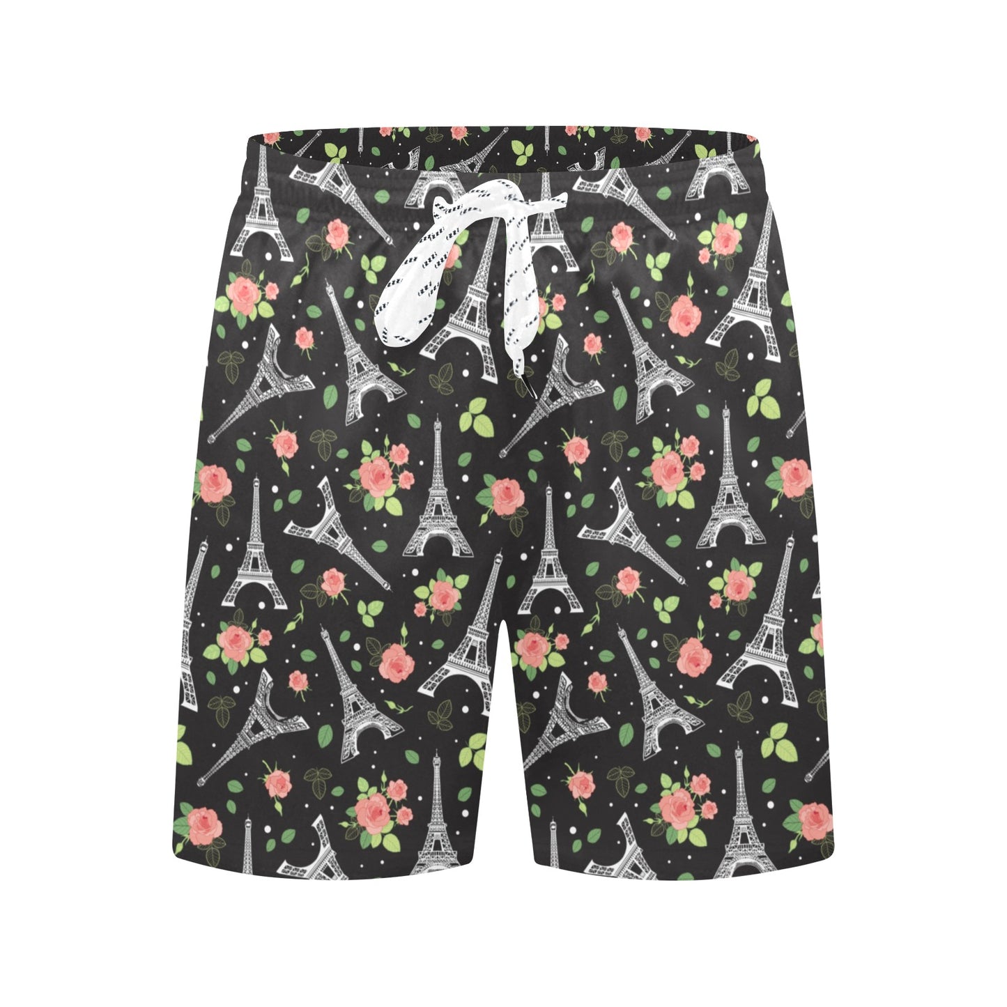Eiffel Tower Rose Print Men's Swim Trunks Beach Shorts